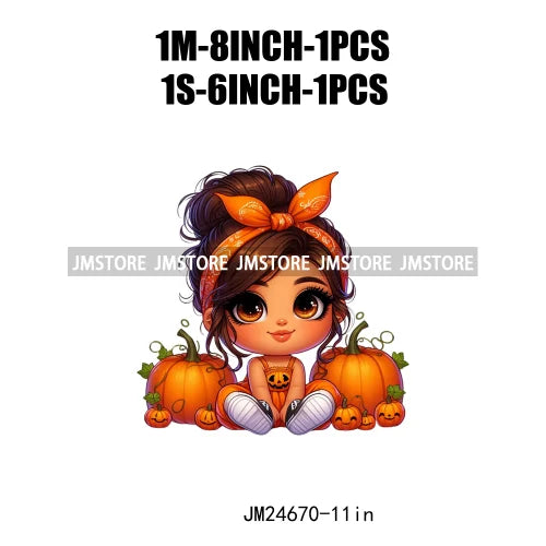 Funny Headband Hispanic Cute Latina Baby Girls Halloween Pumpkin Designs Iron On DTF Heat Press Transfer Stickers For Shirt Bags