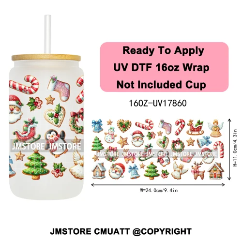 Coquette Christmas Spooky Ghosts UV DTF Cup Wrap Ready To Apply Transfer Stickers Custom 16OZ Tumbler Wraps For Libbey Glass Can