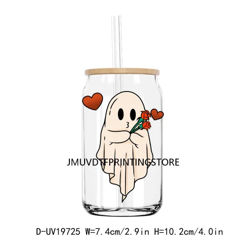 Spooky Ghost With Hearts Valentines Day UV DTF Transfers Stickers Decals For Libbey Cold Cups Mugs Tumbler Waterproof DIY Logo