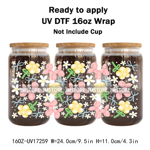 Coquette Floral Self Love Affirmations UV DTF Stickers Ready To Transfer Cup Wrap Custom Labels DIY Craft For Libbey Can Glass