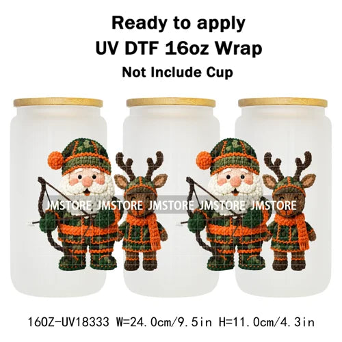 Faux Yarn Christmas Santa Claus Tree UV DTF Stickers Ready To Apply Cup Wrap Custom Labels DIY Craft For Libbey Glass Can Mugs
