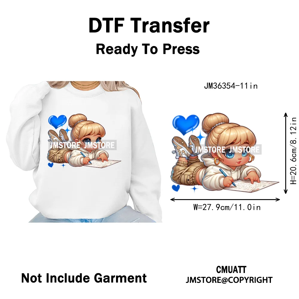 Fashion School Princess Cartoon Girls Learning Love Designs Iron on DTF Thermal Transfers Stickers Ready to Press for Clothing