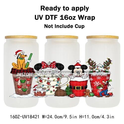 Cartoon Mouse Friends Christmas Gingerbread 16OZ UV DTF Cup Wraps Ready To Apply Durable Transfer Stickers For Libbey Glass Can
