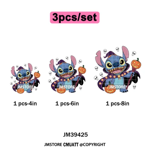 Spooky Vibes Horror Trick Or Treat Cartoon Animal Pumpkin Bats Iron on DTF Washable Transfers Sticker Ready to Press for Hoodies