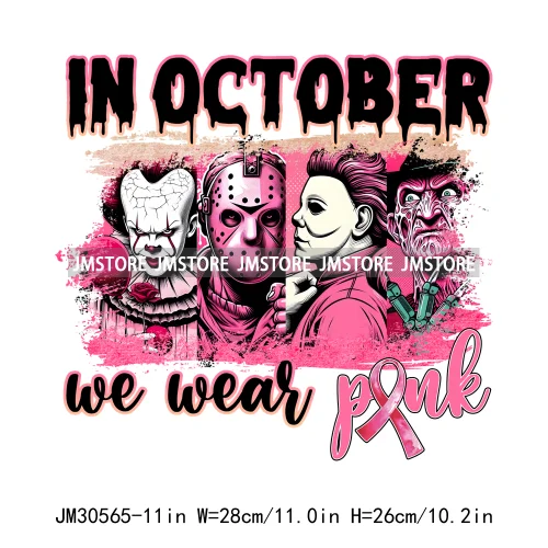 Pink Ribbon Fight Cancer Winner Horror Character Breast Cancer Awareness Iron On DTF Transfer Sticker Ready To Press For Clothes