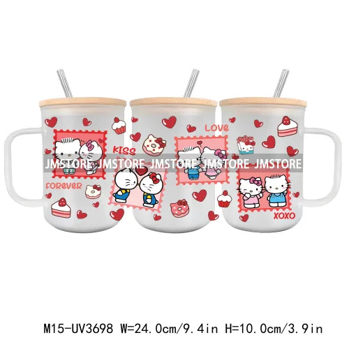 Love Cartoon Copule UV DTF Sticker For 15OZ Mug Libbey Glass Cup Can Wrap Transfer Sticker Custom Label DIY Logo Valentine's Day