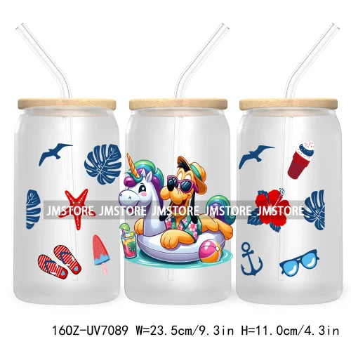 Horror's Summer Vacation 16OZ UV DTF Cup Wrap Transfers Stickers For Libbey Glass Can Cups Tumbler Waterproof Craft Cartoon Girl