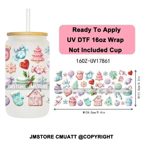 Coquette Christmas Spooky Ghosts UV DTF Cup Wrap Ready To Apply Transfer Stickers Custom 16OZ Tumbler Wraps For Libbey Glass Can