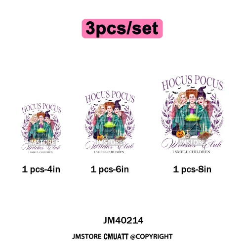 Horror Halloween Movie Witches Social Club Thug Life Coquette Iron on DTF Washable Transfers Stickers Ready to Press for Textile