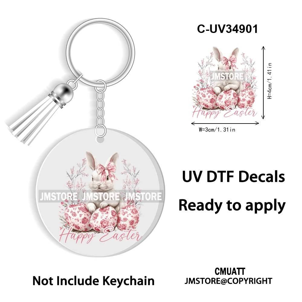 Christian Easter Eggs Bunny Mama Coquette Bow Good Quality WaterProof UV DTF Stickers For Round Circle Acrylic Keychain Keyring