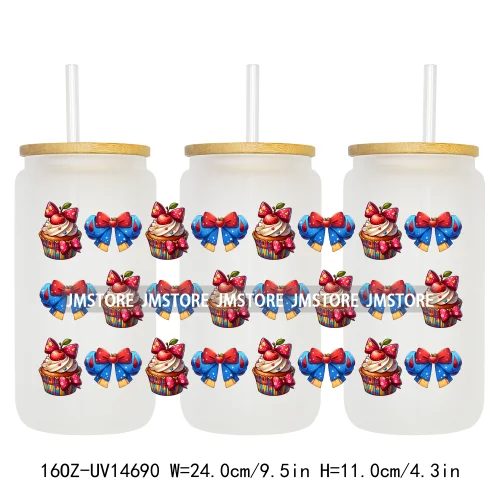 Coquette Bow Cake Princess UV DTF Wraps Transfer Sticker Selfadhesive Waterproof High Quality For 16OZ Libbey Glass Can Tumbler