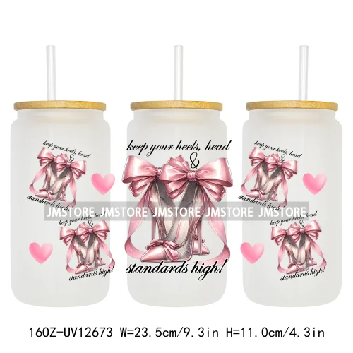 Iced Coffee Girly Pink Cherry Coquette Bow UV DTF Sticker For 16OZ Libbey Glass Cup Can Wrap Transfer Stickers Custom Labels