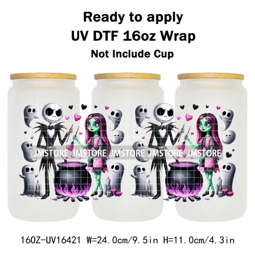 Halloween Couple Horror Movie Spooky Season UV DTF Stickers Ready To Transfer Cup Wrap Custom Label For Libbey Can Glass Tumbler
