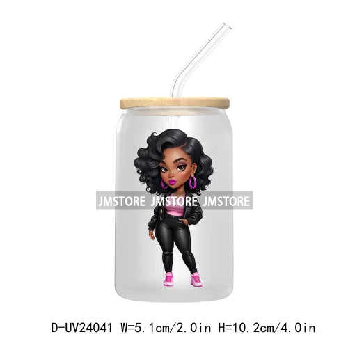 Black Chibi Girl UV DTF Transfers Stickers Decals For Libbey Cold Cups Mugs Tumbler Waterproof DIY Craft Beautiful Afro Woman