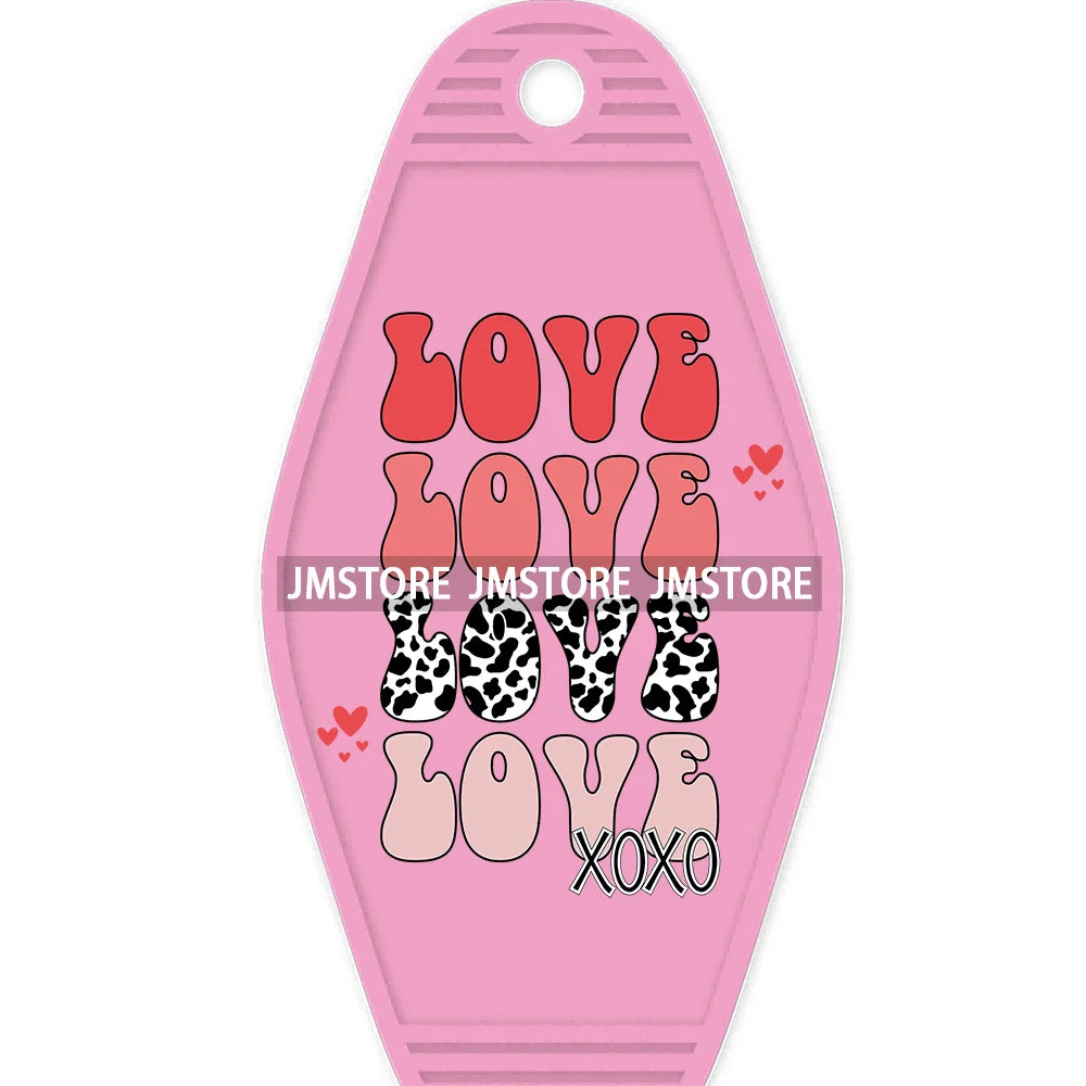 Pink Cowgirl Valentine's Day Candy Hearts High Quality WaterProof UV DTF Sticker For Motel Hotel Keychain Leopard Love Vibes