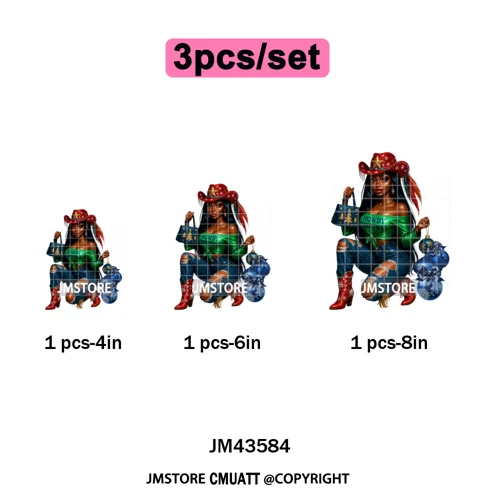 Western Cowgirl African Melanie Boots Howdy Christmas Iron on Washable DTF Heat Transfer Stickers Ready to Press for Hoodies Bag