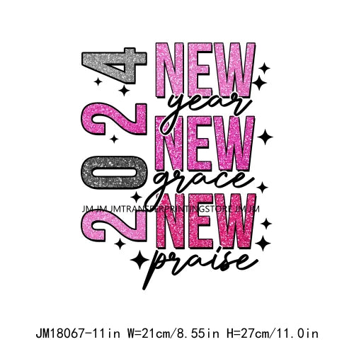 Happy New Year 2024 Printing Cheers To The New Year Faux Glitter Sequin Iron On DTF Transfer Sticker Ready To Press For Clothing