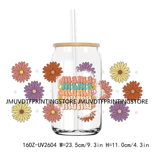 Best Mama With Flowers Mother's Day UV DTF Sticker For 16OZ Libbey Glass Cup Can Mom Wrap Transfer Sticker Custom Label DIY Logo