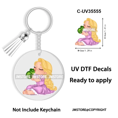 Cartoon Princess In My Villains Era UV DTF Decal Round Keychain Ready To Apply WaterProof Transfer Stickers For Circle Keychain