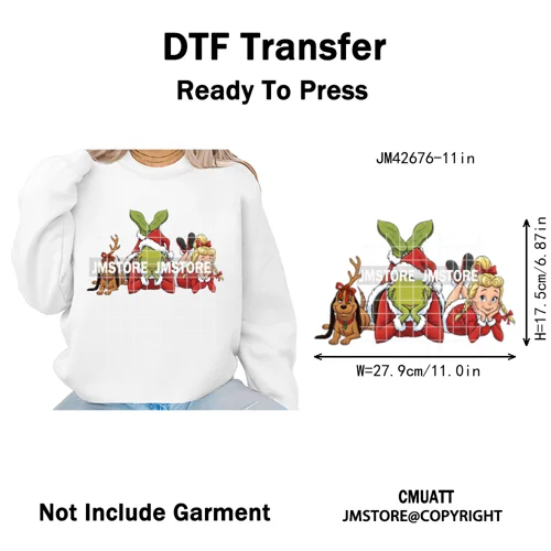 Cartoon Christmas Club Snow Winter Vibes Holly Jolly Santa Iron on DTF Washable Transfers Stickers Ready to Press for Clothing