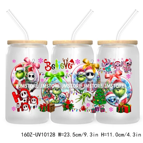 Funny Christmas Green Baby Character UV DTF Sticker For 16OZ Libbey Glass Cup Can Wrap Transfer Stickers Custom Labels DIY Logo