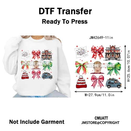 Retro Coquette Bows Holiday Christmas Movie Cartoon Kids Lover Iron on DTF Washable Transfer Stickers Ready to Press for Garment