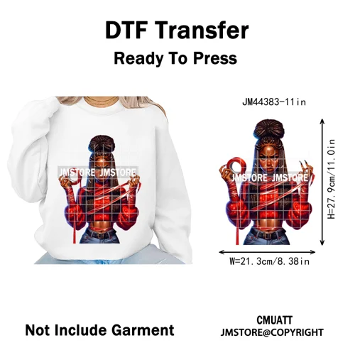 Sassy Afro Women Quirky Girls Santa Christmas Attitude Iron on Washable DTF Heat Transfers Stickers Ready to Press for Textiles