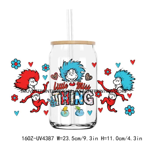 Cartoon Dr Seuss Love Reading Books UV DTF Sticker For 16OZ Libbey Glass Cup Can Wrap Transfer Sticker Custom Labels DIY Logo