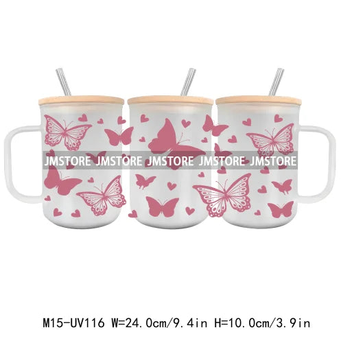 Floral Wildflowers Plants Butterfly UV DTF Glass Can Wrap For 15OZ Mug Coffee Cup Transfer Stickers DIY Custom Logo Labels