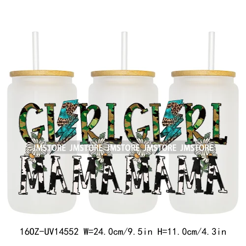 Floral Blessed Mama Leopard Mom 16OZ UV DTF Cup Wraps Ready To Apply Waterproof Transfer Stickers For Libbey Glass Can Tumbler
