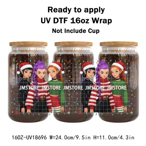 Demon Hunters Kpop Christmas Party UV DTF Stickers Ready To Apply Cup Wrap Durable Custom Prints DIY Craft For Libbey Can Glass
