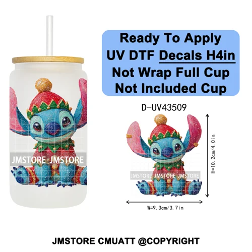 Winter Cartoon Christmas Holiday UV DTF Transfer Stickers Decals Ready To Apply Good Quality Logo For Libbey Cold Cup Mug Bottle