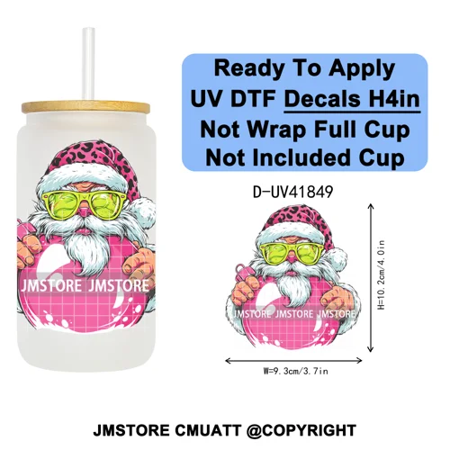 Retro Santa Claus Blowing Bubble Christmas UV DTF Decals Ready To Apply Waterproof Transfer Stickers For 16OZ Libbey Glass Can