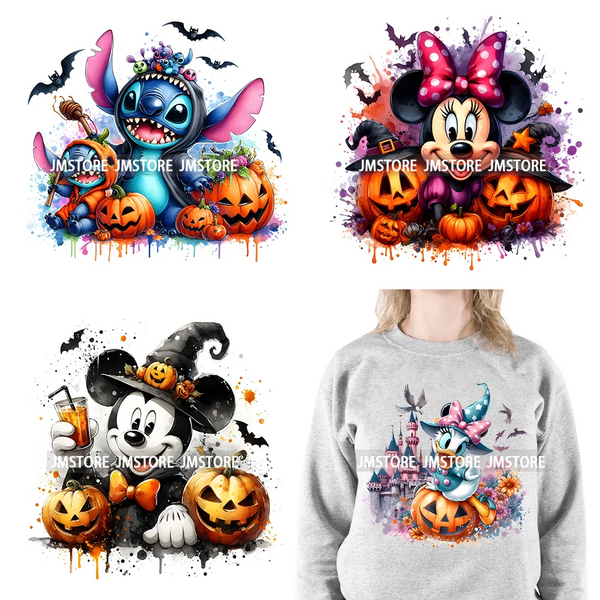 Wholesale Cartoon Character Pumpkin Halloween Scary Vibes Thermal Logo DTF Iron On Transfer Stickers Ready To Press For Clothing