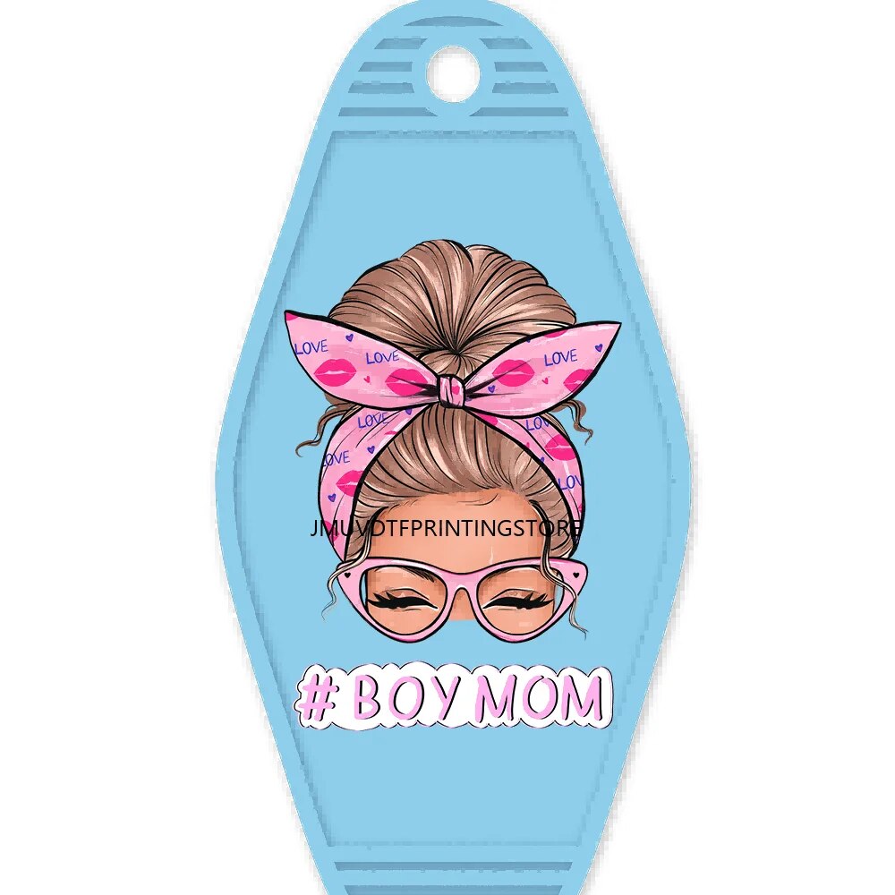 Boy Mom Messy Bun High Quality WaterProof UV DTF Sticker For Motel Hotel Keychian Birthday Girl