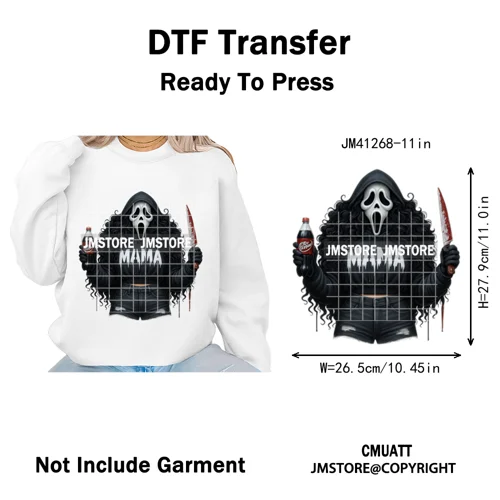 Creepy Killer Mama Club Halloween Spooky Vibes Horror Mom Iron on Washable DTF Transfer Stickers Ready to Press for T-shirts Bag