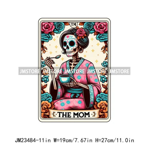 Snarky Funny Tarot Card Woman Sarcastic Skeleton Mother Witchy Vibes Skull Mama DTF Logos Transfer Stickers For Clothing