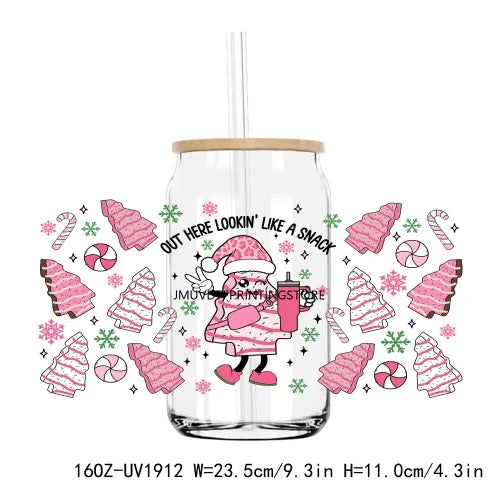 Christmas Santa with Sunglasses 16OZ UV DTF Cup Wrap Transfers Stickers Custom Labels DIY  Waterproof Logo For Libbey Glass Can