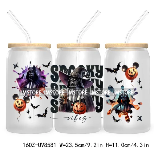 Spooky Vibes Halloween Princess 16OZ UV DTF Cup Wrap Transfer Stickers Custom Label Durable Waterproof Logo For Libbey Glass Can