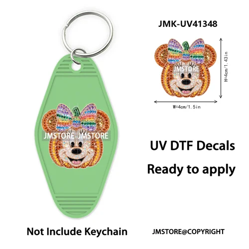 Cartoon Bear Pumpkin Fall Autumn Halloween UV DTF Motel Keychain Wraps Ready To Apply Custom High Quality Hotel Keychain Decals