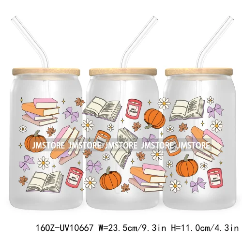 Fall Iced Coffee Cup Pumpkin Spice 16OZ UV DTF Cup Wrap Transfer Stickers Custom Labels For Libbey Glass Can Autumn Lover Gift