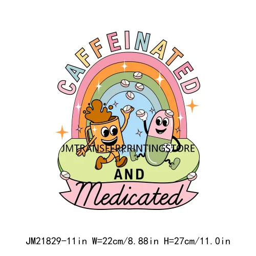 Caffeinated Medicated Positive Quotes Believe In Yourself Affrimation Vibes Book Girl Iron On DTF Transfer Stickers For Clothing