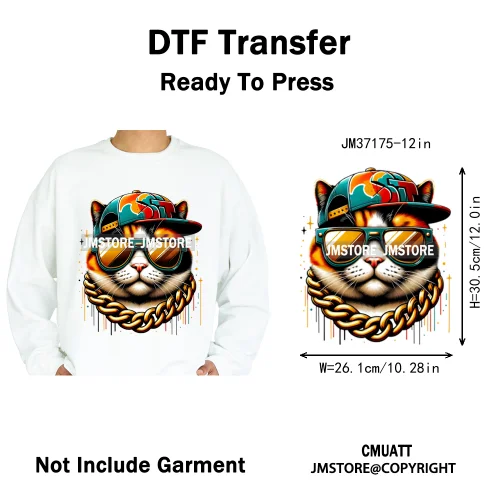 12in Colorful Gangster Urban Hip Hop Music Panda Dog Animal Lover Iron on DTF Heat Transfer Stickers Ready to Press for Clothing