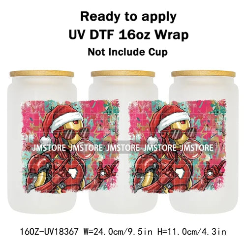 Preppy Christmas Movie Killer Cartoon Bow 16OZ UV DTF Cup Wraps Ready To Apply Waterproof Transfer Stickers For Libbey Glass Can