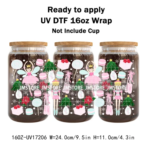 Coquette Bow Bookish Christmas Tree Gingerbread 16OZ UV DTF Cup Wraps Ready To Apply Transfer Stickers For Libbey Glass Can Mugs