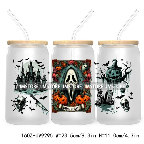 Scary Movies Halloween 16OZ UV DTF Cup Wrap Transfer Stickers Custom Labels Waterproof Logo For Libbey Glass Can Spooky Season