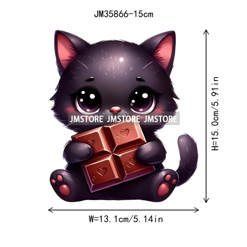 15cm 5.9in Kids Cute Flower Heart Love Valentine Black Cat Iron On Heat Transfer Sticker For Clothes Print Vinyl Washable Decal