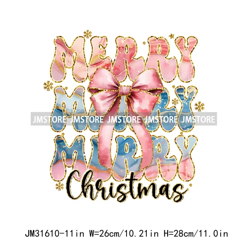 Merry And Bright Christmas Faux Gold Giltter Coquette Tree Gifts Girly Iron On DTF Transfer Stickers Ready To Press For Clothing