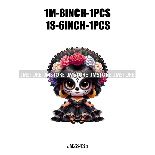 Diy Dia De Los Muertos Sugarskull Calavera Day Of The Dead Catrina Floral Princess Iron On DTF Transfers Stickers For T-shirts