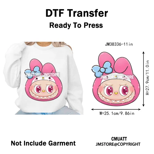 New Cartoon Costume Monster Dolls Lover DTF Printing Decals Iron on Washable Transfers Stickers Ready to Press for T-shirts